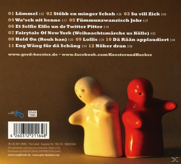 Albumcover mit zwei weißen Figuren. Titel in Deutsch gelistet, plus Website- und Copyright-Infos.