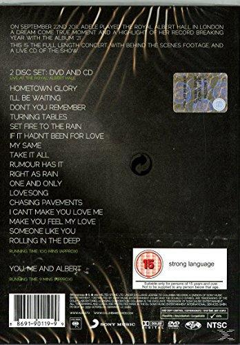 Rückseite einer CD-Hülle mit Text und einer Liste von Songs. Text: Adele.