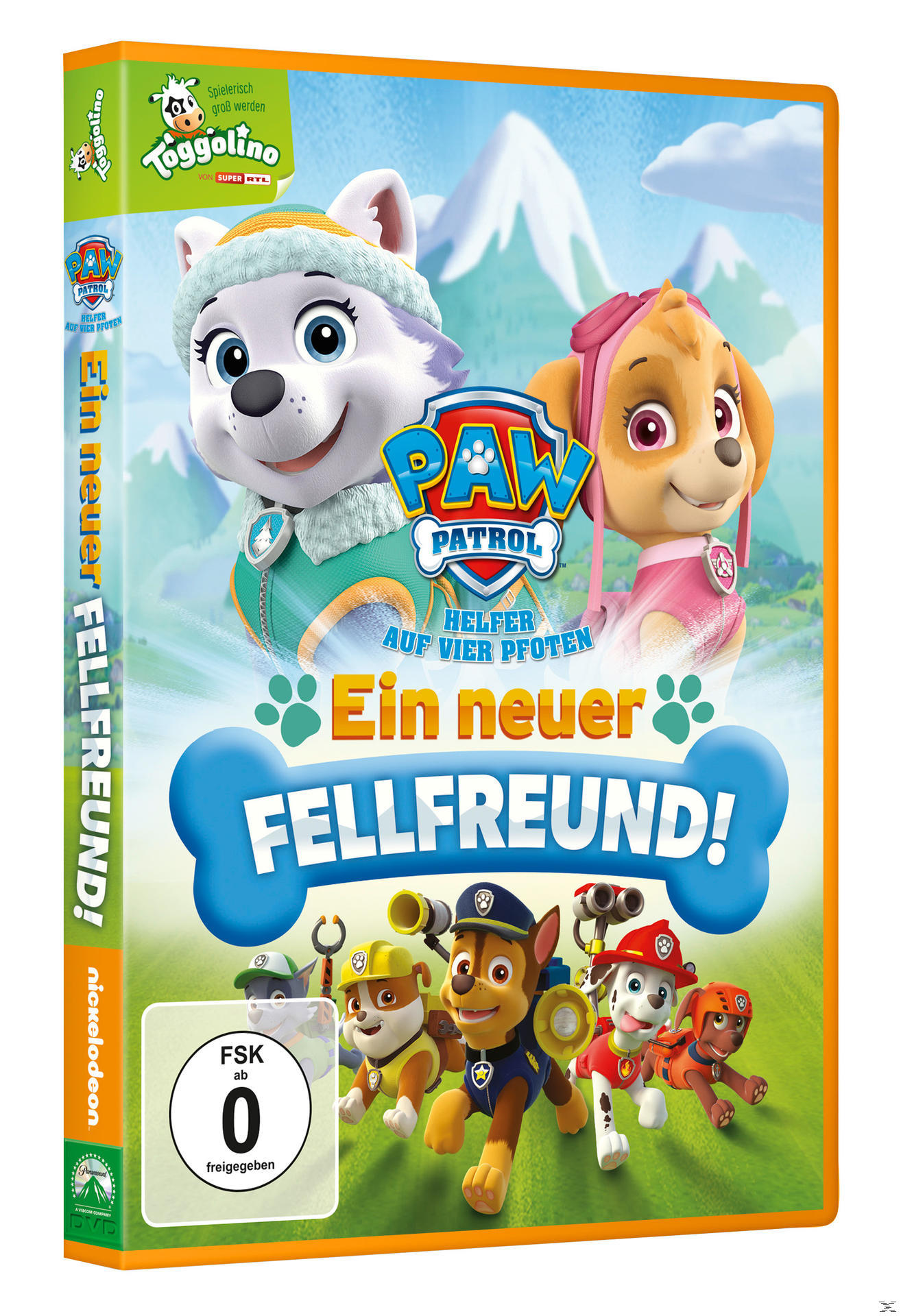 Paw Patrol DVD-Cover mit Zeichentrickhunden und Text.