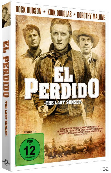 DVD-Cover von El Perdido mit Rock Hudson und Kirk Douglas. Bild von drei Männern, Cowboys in der Wüste.
