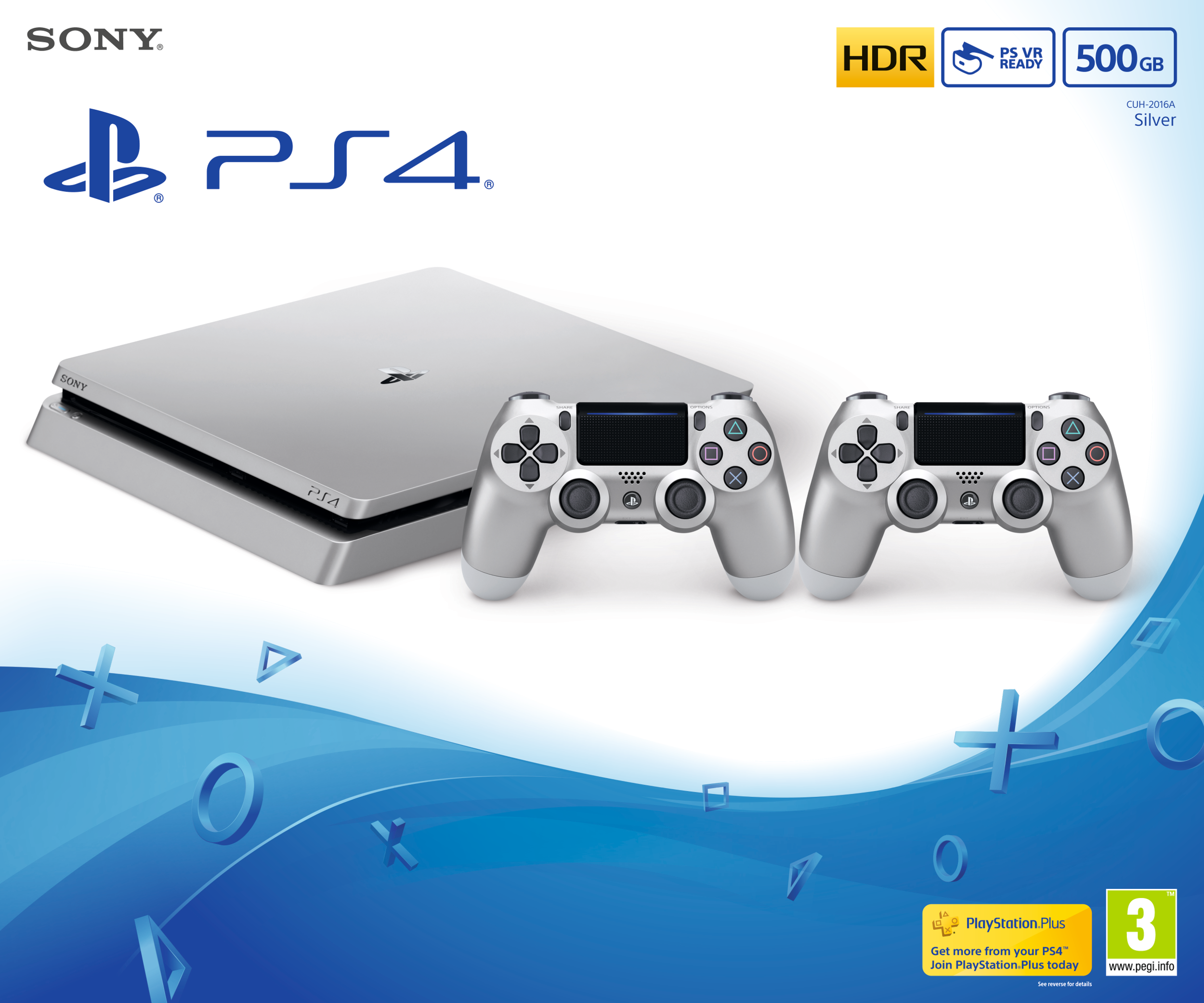 PLAYSTATION PS4 Slim 500 GB Silver + 2 PS4 DualShock controllers