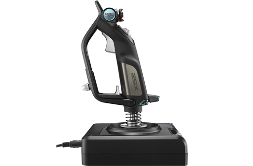 Fekete-ezüst joystick alappal és fogantyúval.