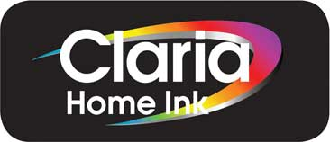 Claria Home Ink logo on a black rounded rectangle with a colorful arc.