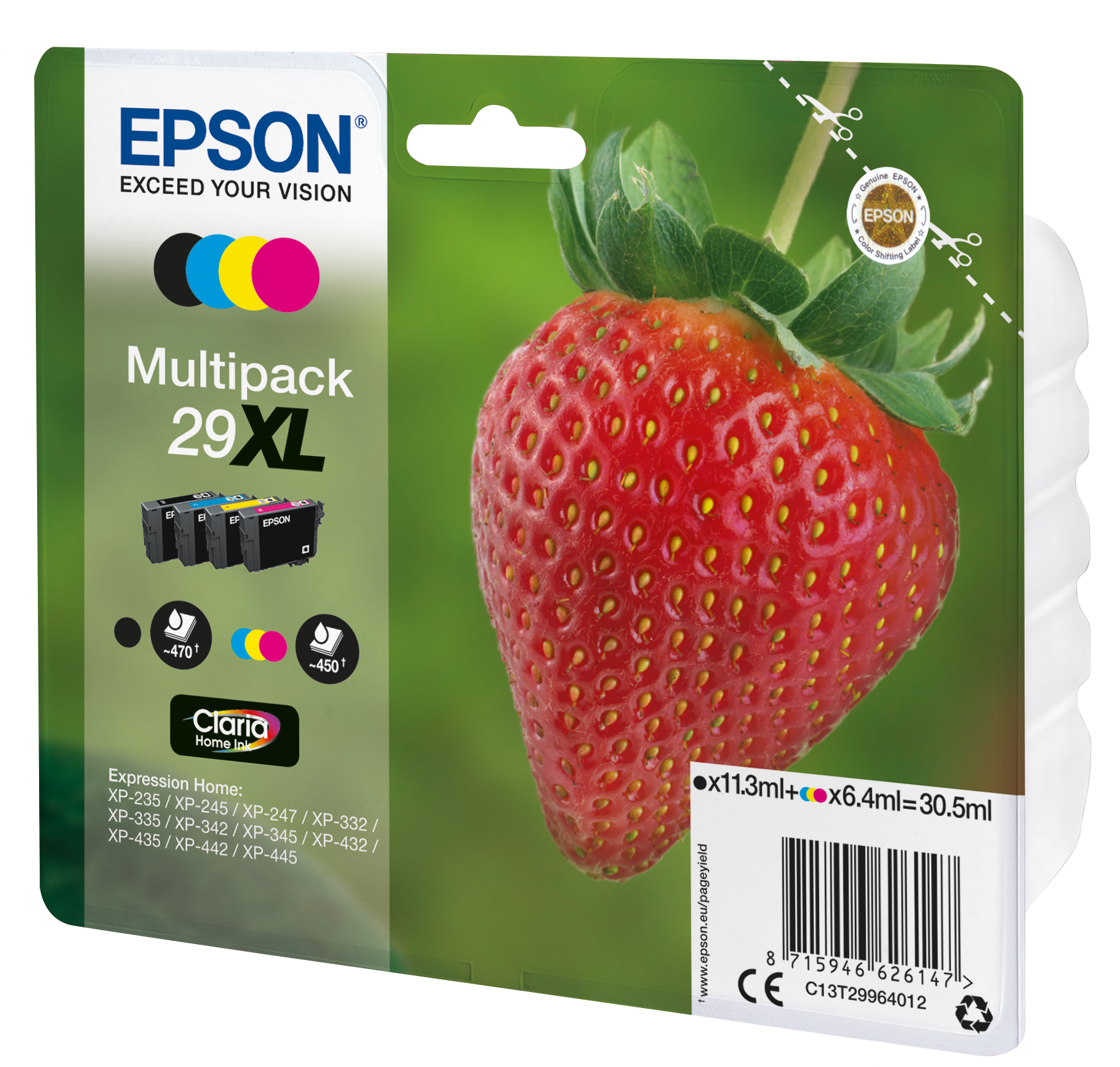 Epson ink multipack with a strawberry on the right side of the image.