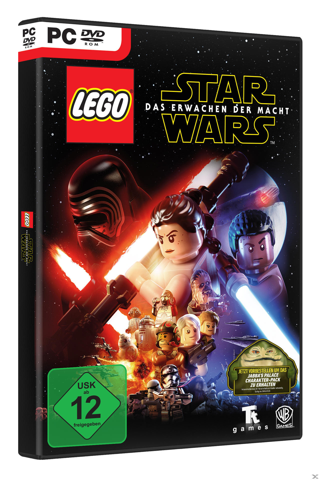 Lego Star Wars Spielcover. Filmfiguren, schwarzer Hintergrund und Logo.
