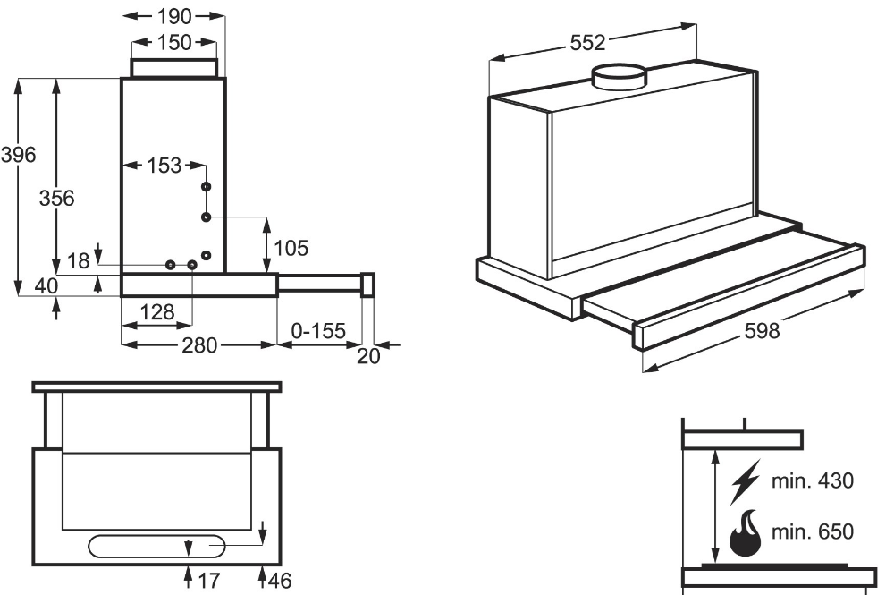 AEG DPB5650M Beépíthető páraelszívó, 3 fokozat, 60 cm