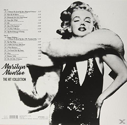 Albumcover mit Marilyn Monroe. Text: Marilyn Monroe, The Hit Collection. Schwarz-Weiß-Bild.