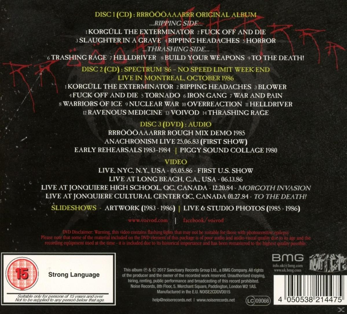 CD-Rückseite. Listen von Songs. Schwarz-Weiß, mit roten Akzenten. Warnung vor starker Sprache.