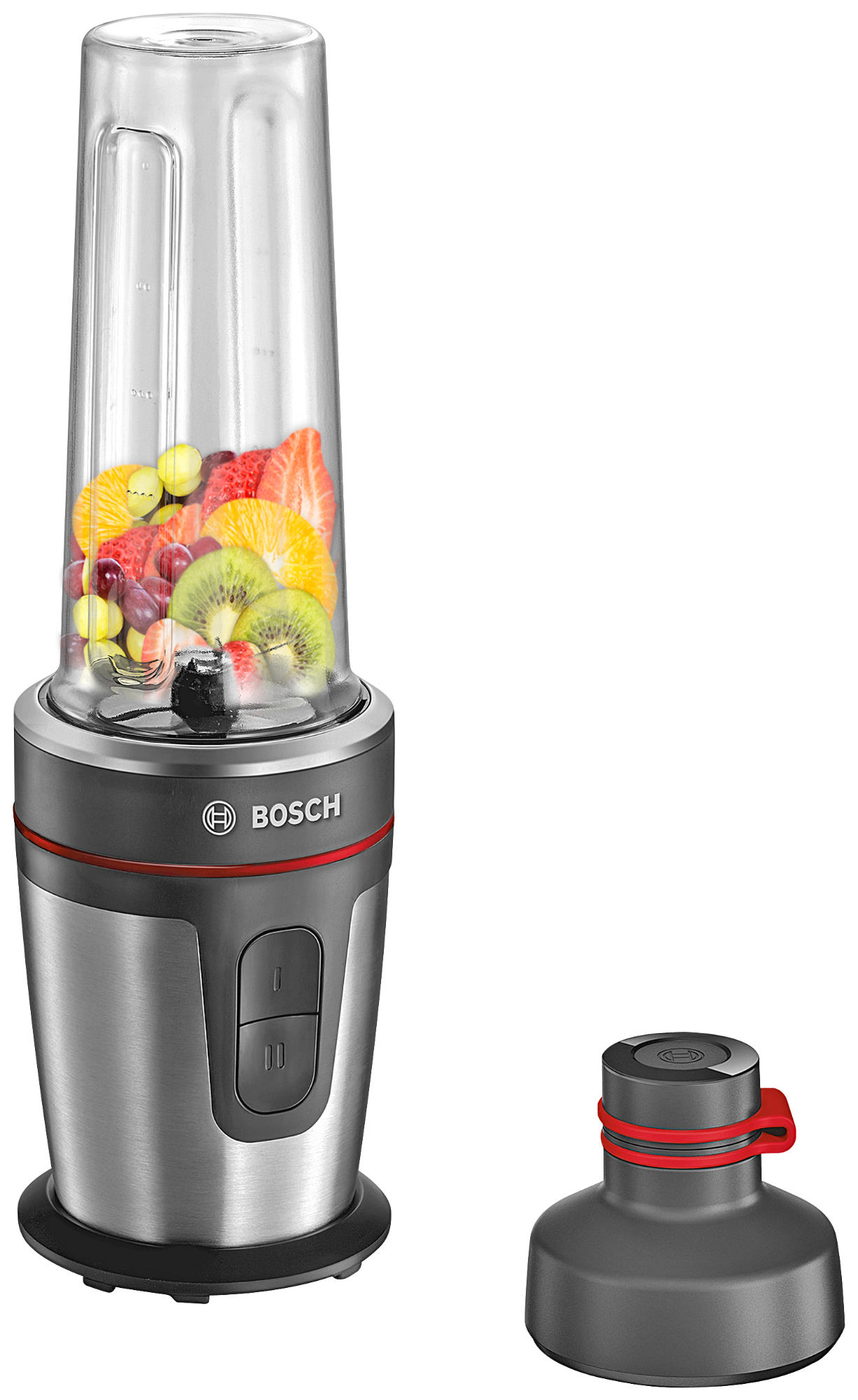 BOSCH MMBM700MDE VitaStyle Mixx2Go Smoothie Maker Schwarz/Edelstahl gebürstet (350 Watt, 0.5 l)