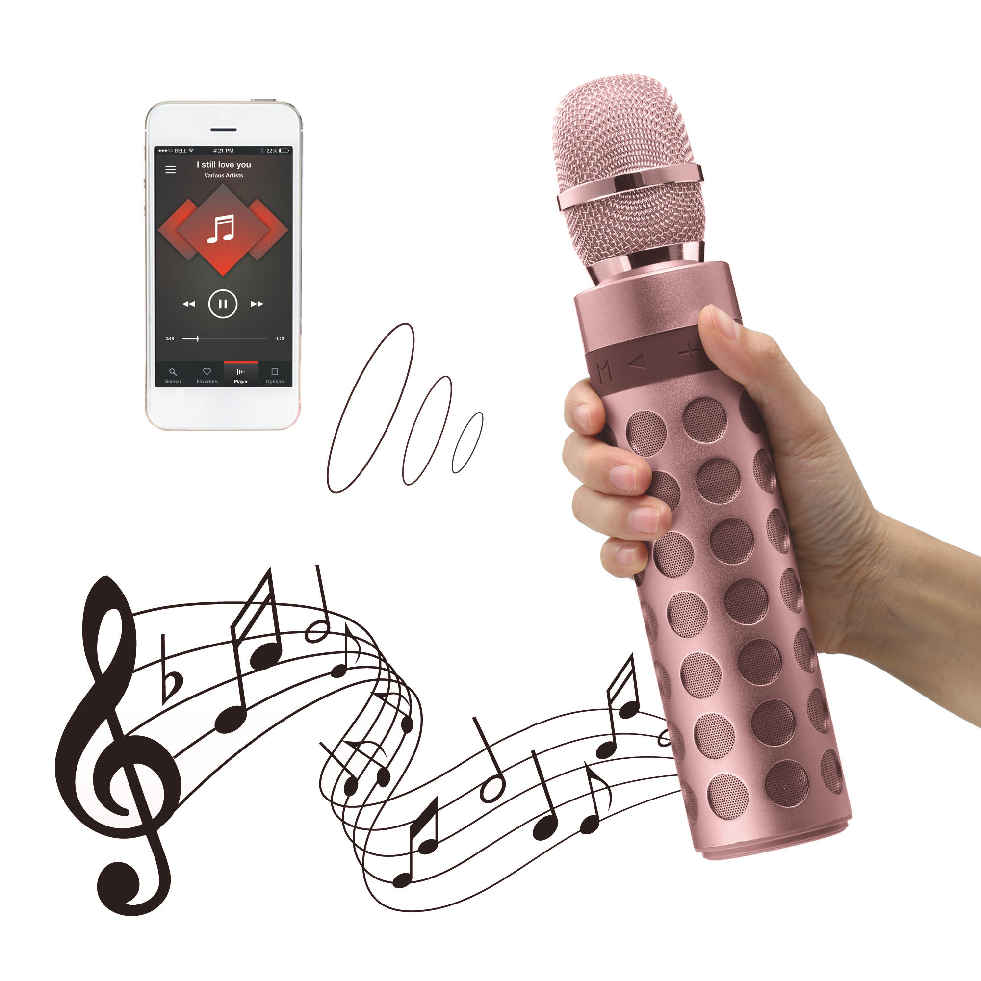 TERRATEC Karaoke Bluetooth Lautsprecher, Rose Gold