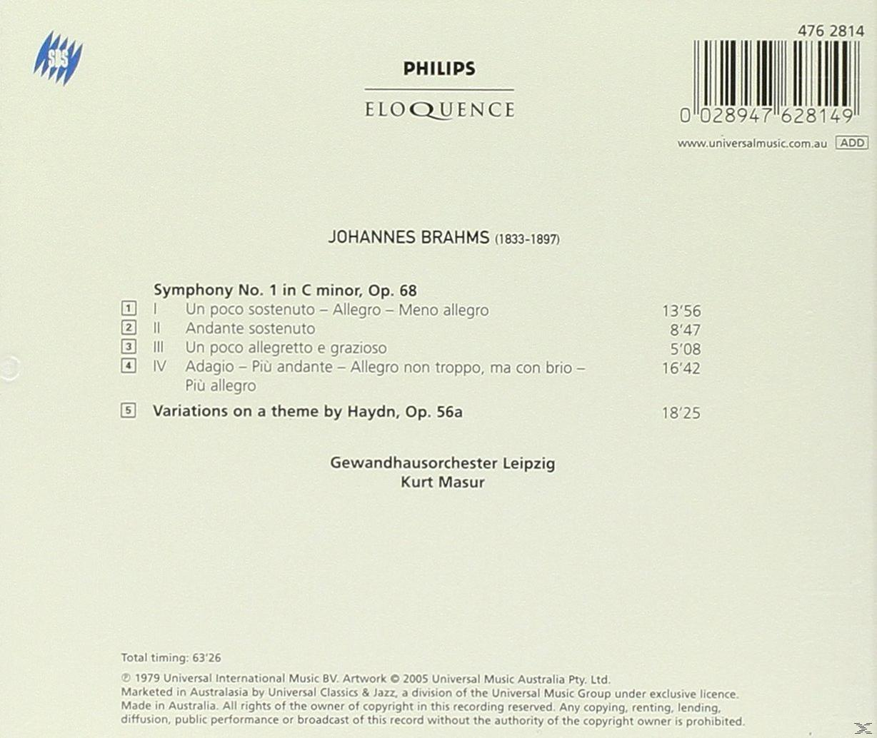 CD-Cover für Johannes Brahms Symphonie Nr. 1. Text auf Deutsch und Noten.