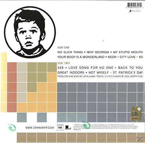 Albumcover mit einem Jungen-Gesicht in einem Kreis, Trackliste und einem farbenfrohen Rastermuster.