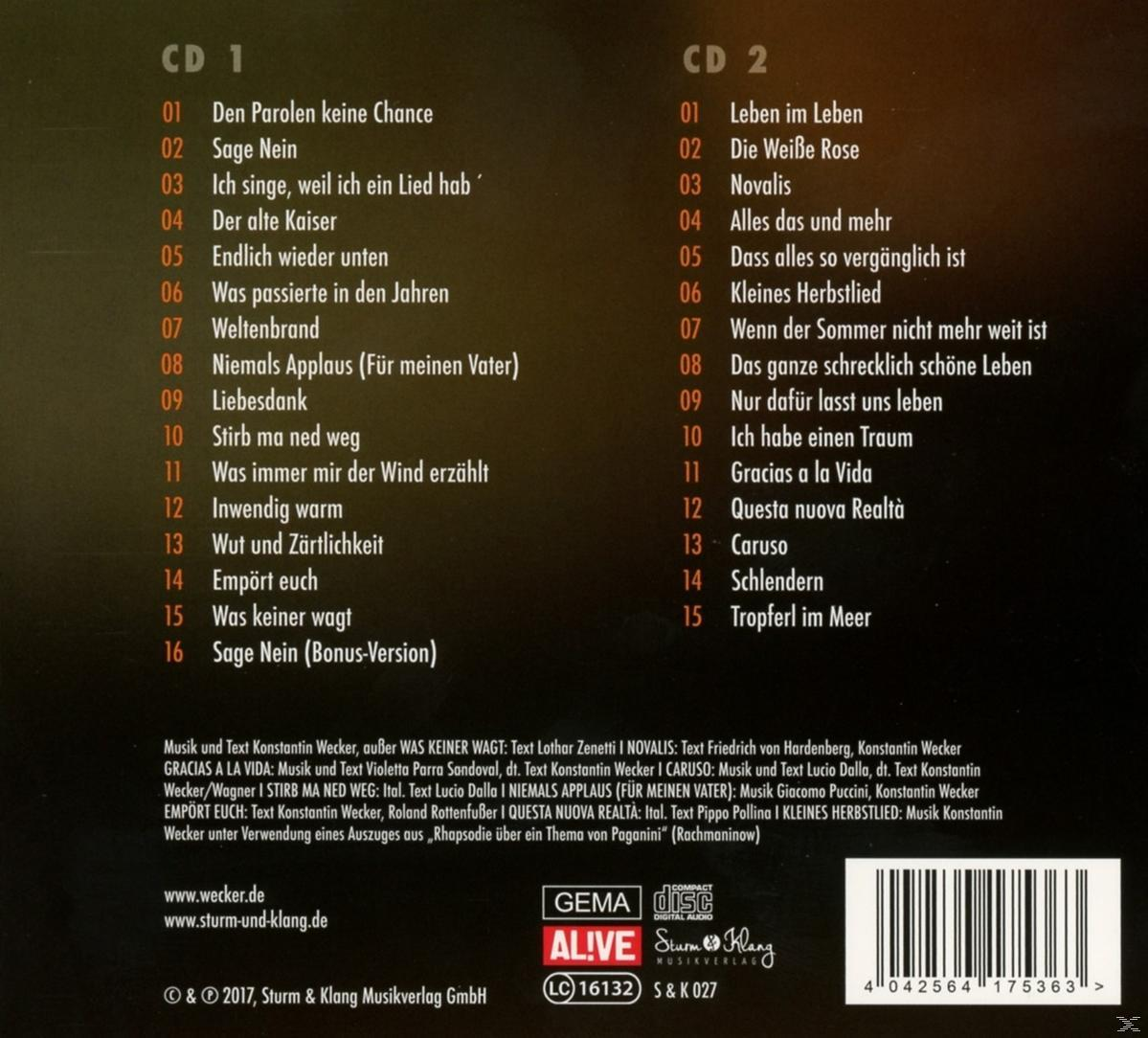 Rückseite einer CD mit Songtiteln und Text. Weißer Text auf grünem Hintergrund.