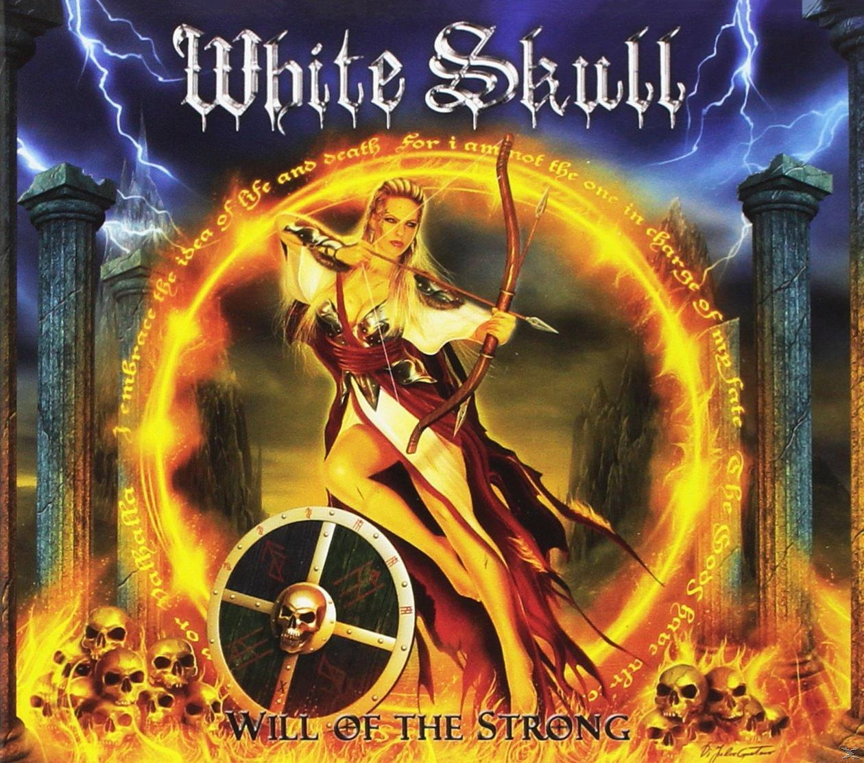 Albumcover: Eine Frau mit Pfeil und Bogen. Flammender Hintergrund mit Totenköpfen. Titel 'WILL OF THE STRONG'.
