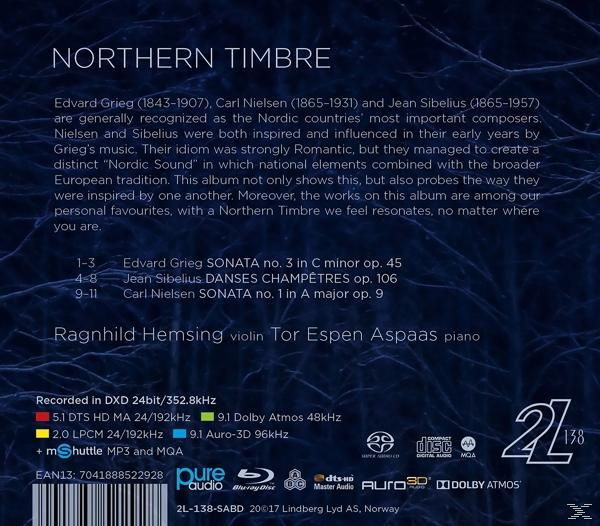 Albumcover mit Text: Northern Timbre. Text über nordische Komponisten und Musik. Blu-ray-Logo.