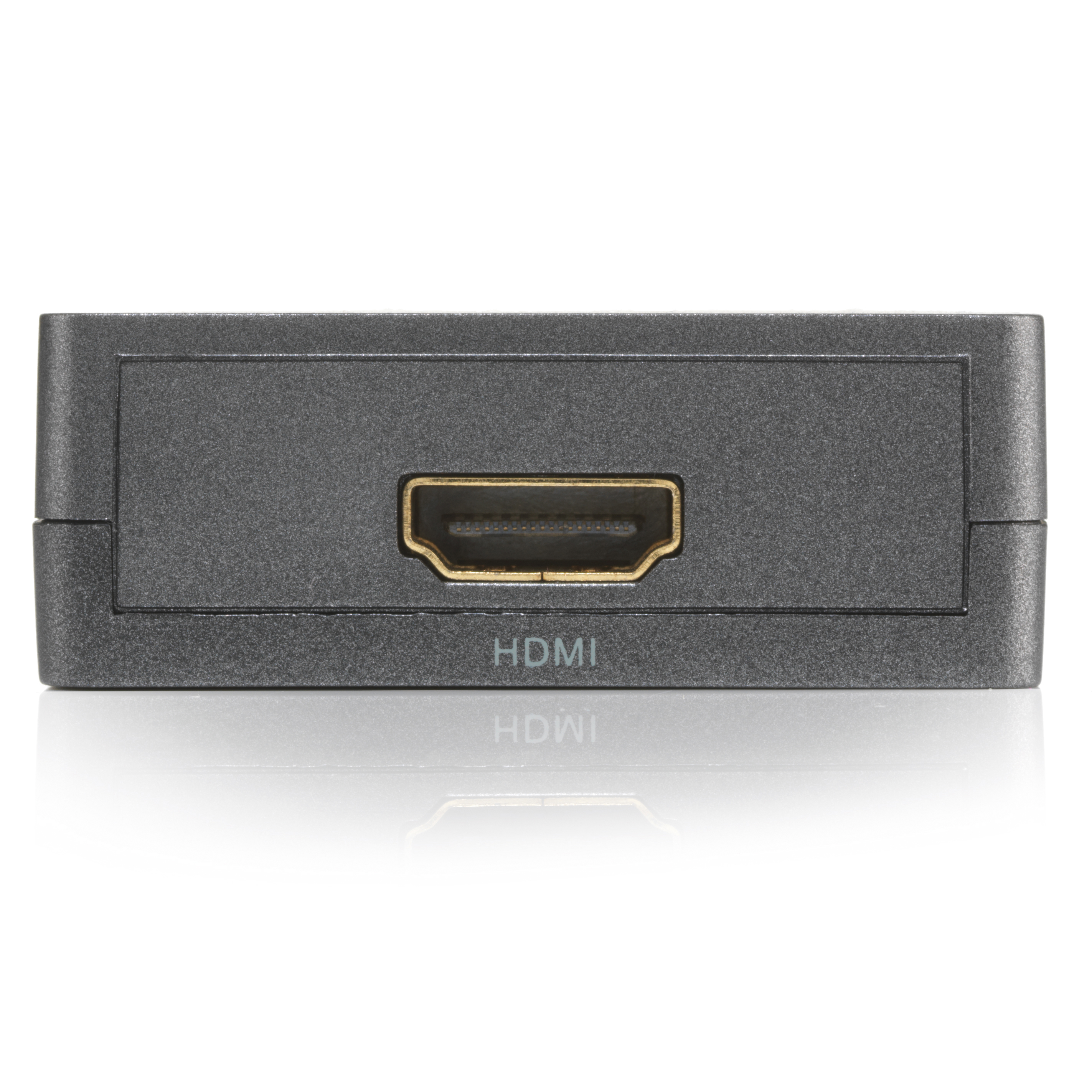 Un connecteur HDMI noir avec le mot HDMI imprimé dessus. Le connecteur est dans un boîtier noir.