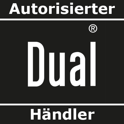 Autorisierter Dual Händler. Black and white colors. Square.