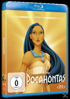 Pocahontas Blu-ray-Hülle mit goldenem Hintergrund und Filmcover.