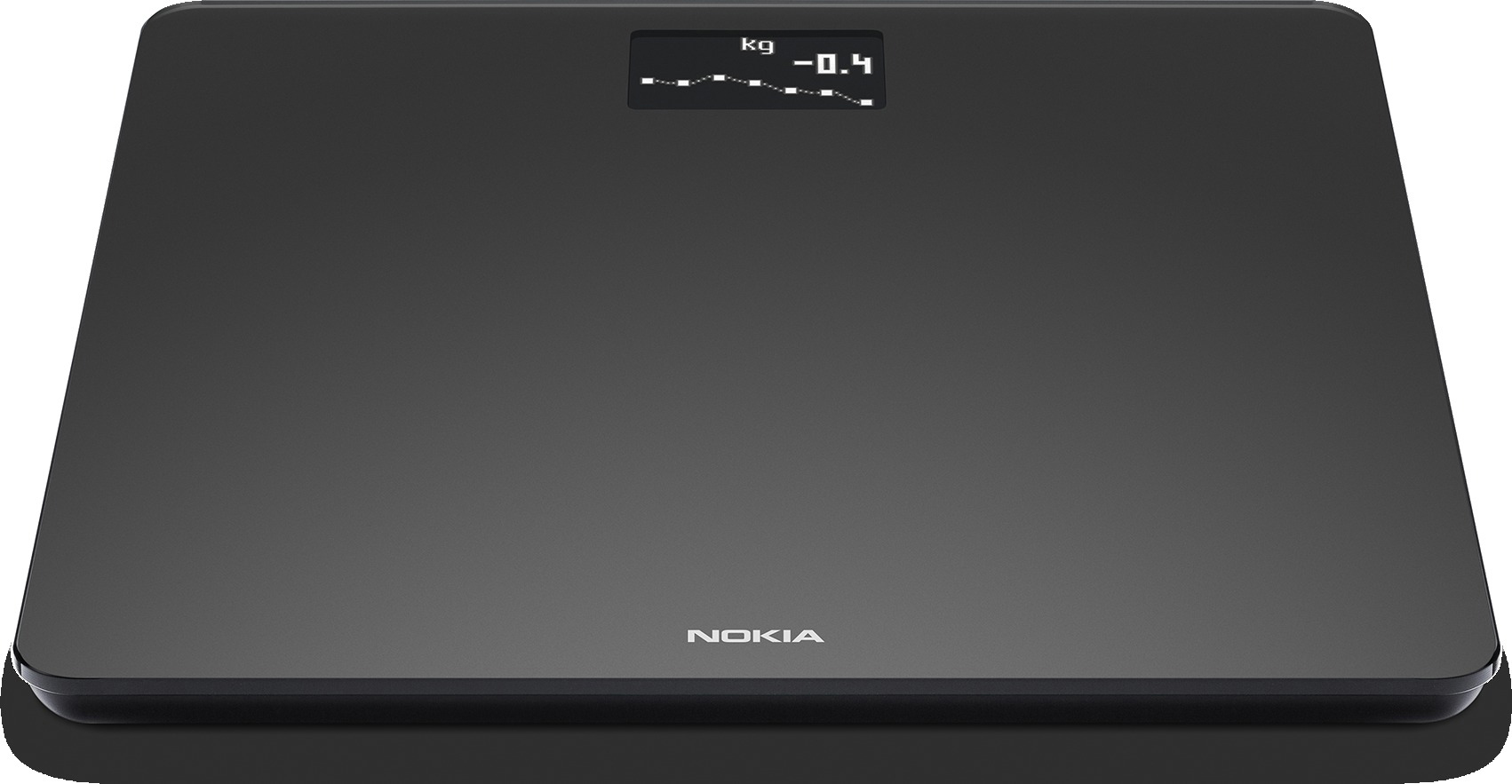 Schwarze Nokia Personenwaage mit digitaler Anzeige und Graphen.