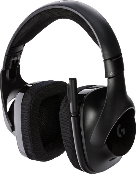 Fekete Logitech G535 gaming headset. Párnázott fülkagylók, állítható fejpánt és Logitech logó a fülkagylón.