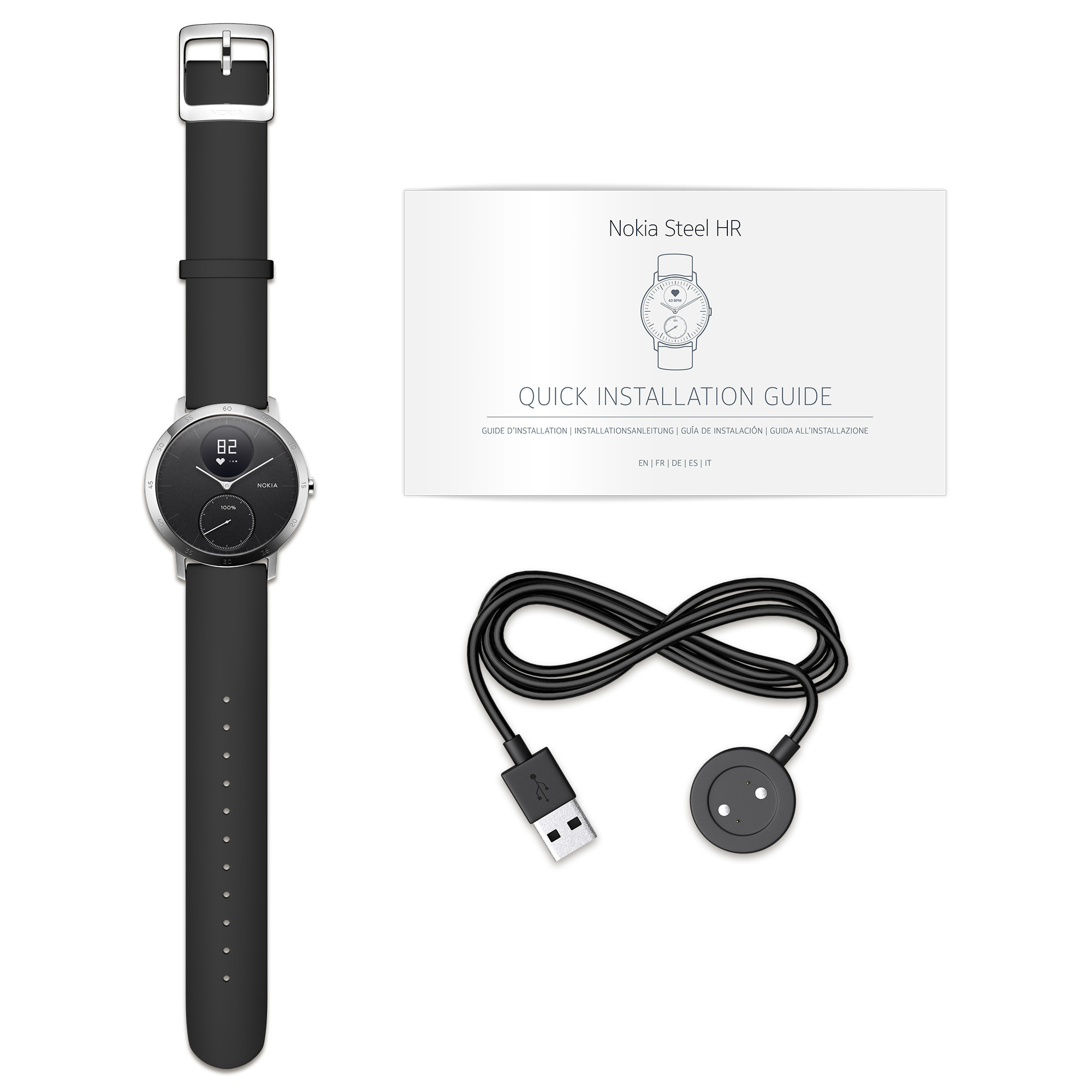 NOKIA Activité STEEL HR Fitnesstracker Edelstahl Silikonband, 40 mm, Schwarz