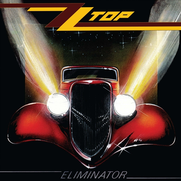 ZZ Top Albumcover mit rotem Auto und hellen Lichtern auf schwarzem Hintergrund.