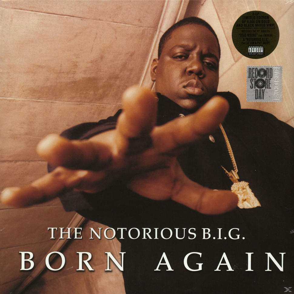 Albumcover von The Notorious B.I.G. in einem Schwarz-Weiß-Foto. Er streckt die Hand aus.
