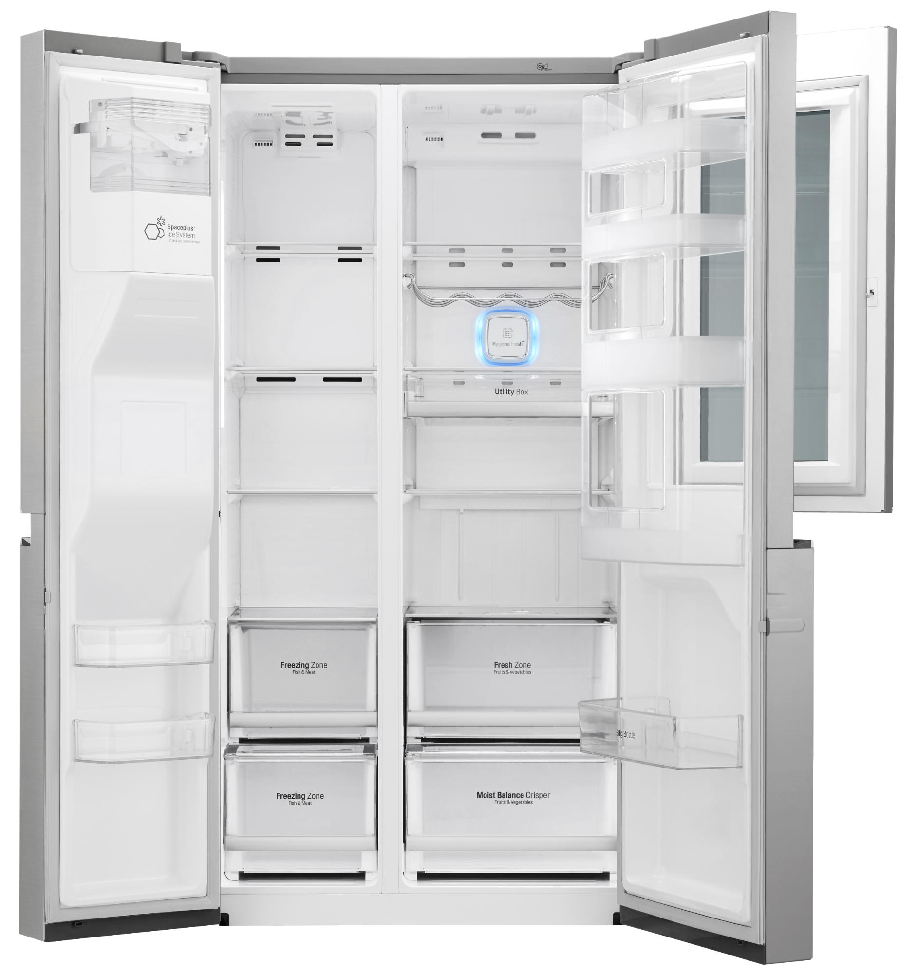 Frigorífico americano - LG GSX960NSAZ, 601 L, InstaView, Dispensador de hielo SpacePlus, Inox
