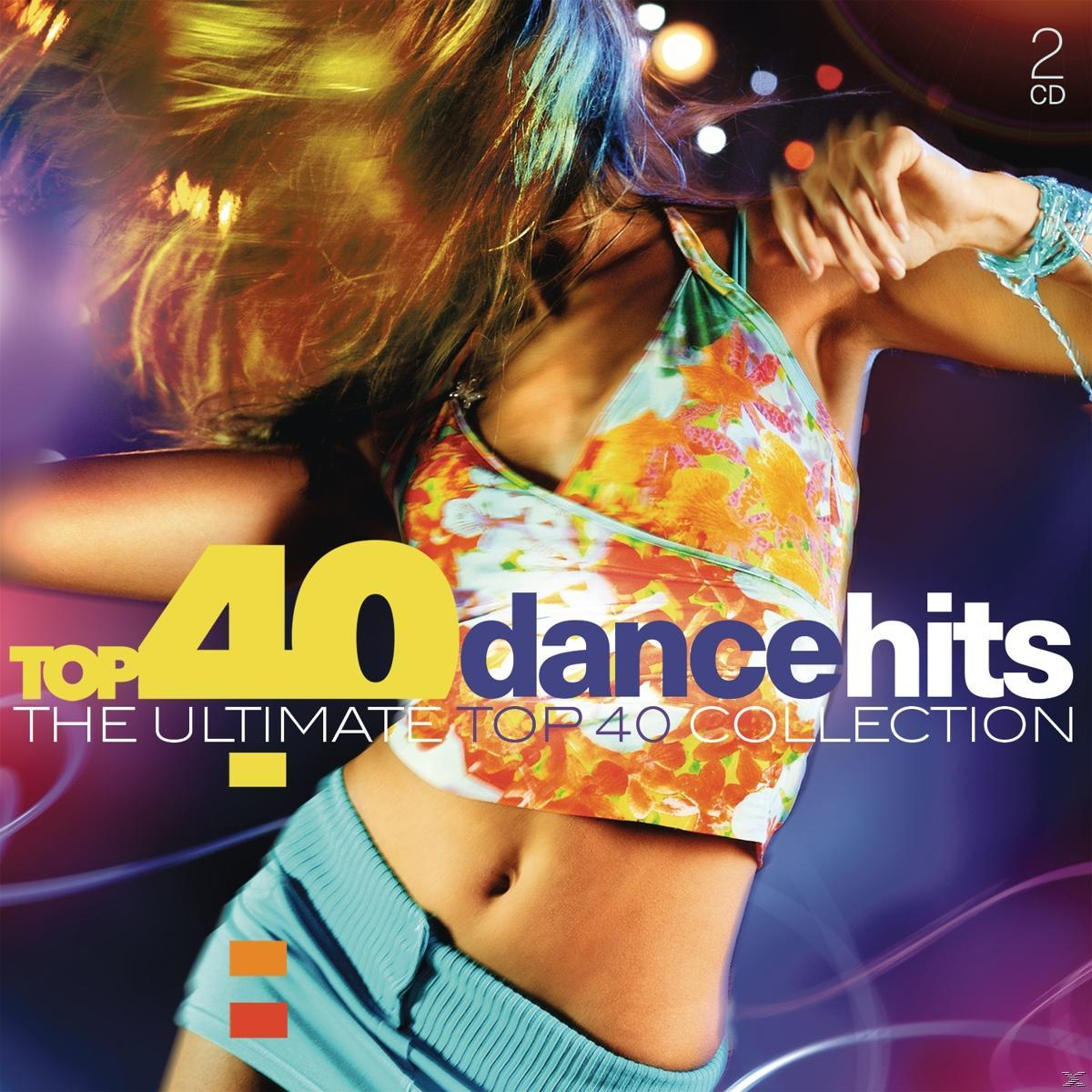 Albumhoes: Top 40 dance hits. Vrouw in een bloemen top en blauwe short.