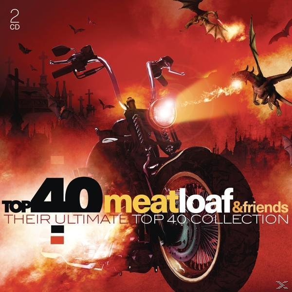 Couverture d'album avec une moto, des dragons et le texte : Meat Loaf & Friends, Top 40 Collection.