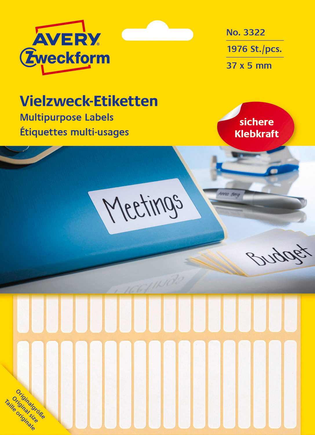 mm / Vielzweck-Etiketten 26 Etiketten ZWECKFORM 1.976 x 37 x 5 mm AVERY Bogen 37 5 3322