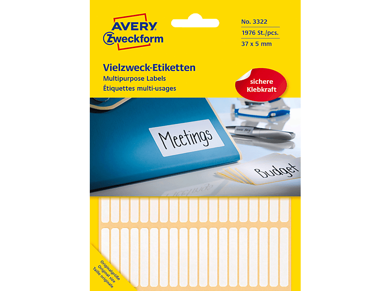 Etiketten x 37 1.976 Vielzweck-Etiketten AVERY 3322 mm 5 ZWECKFORM 37 x 26 5 / Bogen mm