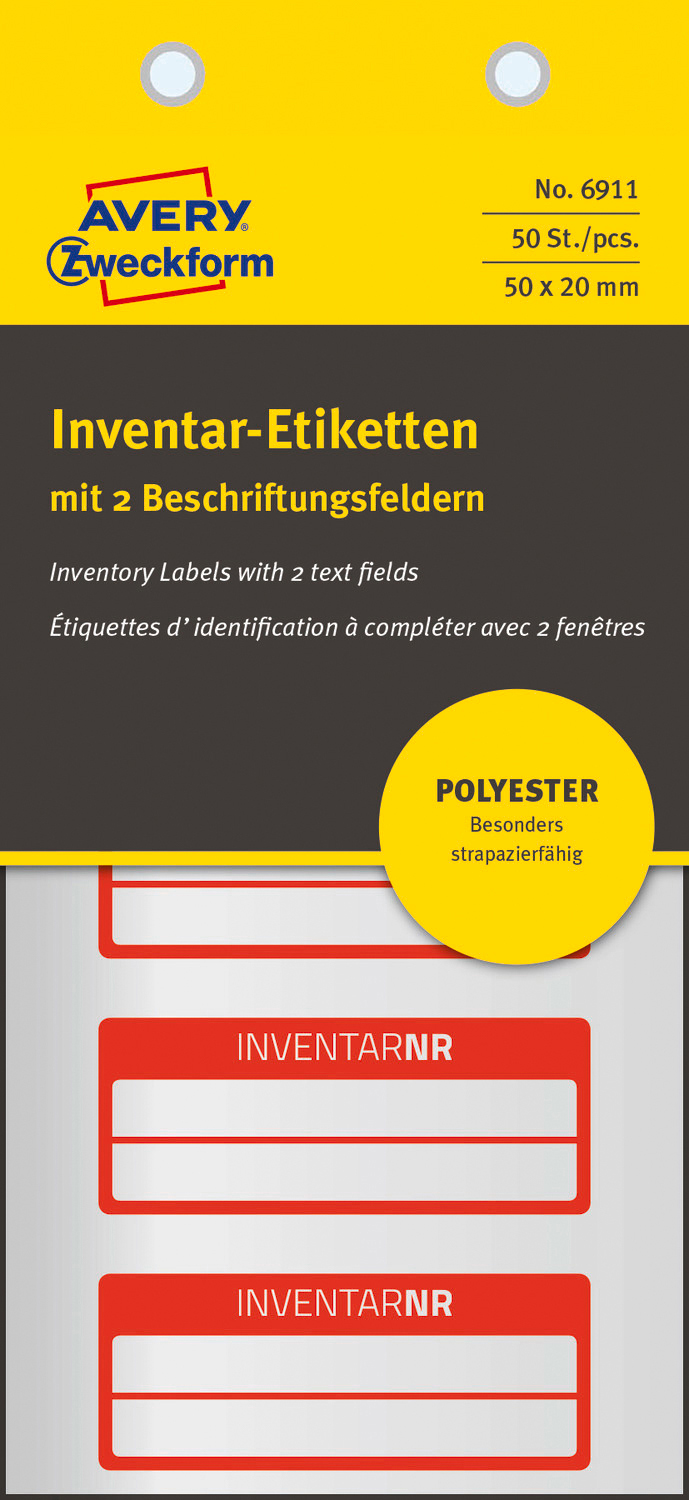 AVERY Inventar-Etiketten 20 10 x 50 Etiketten x 50 50 mm 20 6911 mm ZWECKFORM Bogen /