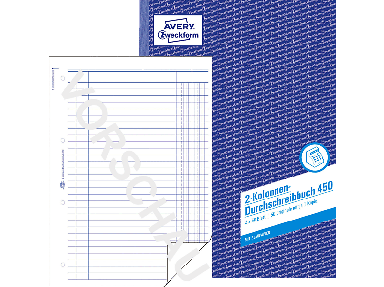 AVERY ZWECKFORM 450 Kolonnenbuch 210 x 297 mm 210 x 297 mm A4  2x50 Blatt | Papier, Etiketten & Folien