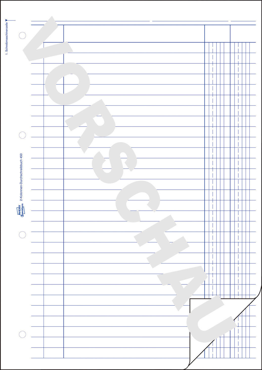 210 x 297 Blatt 2x50 mm mm 210 AVERY A4 297 x ZWECKFORM 450 Kolonnenbuch