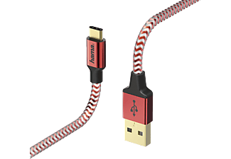 HAMA 178296 Lade-/Datenkabel "Reflective", USB Type-C - USB-A, 1,5 m, Rot