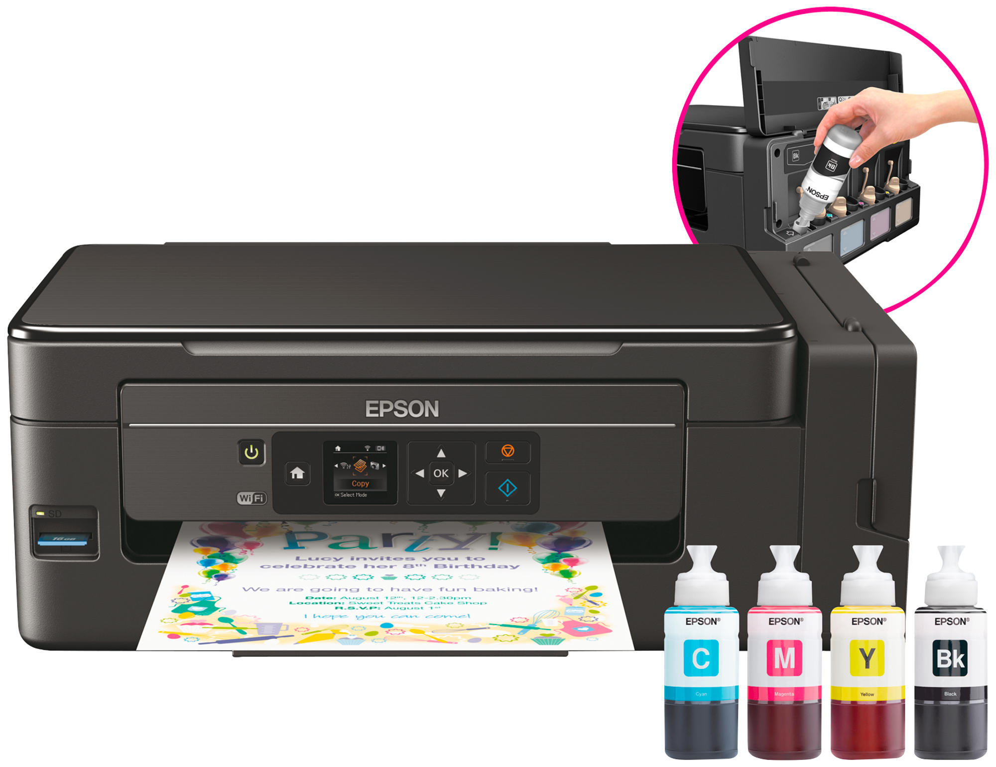 Impresora multifunción - Epson EcoTank ET-2650, Tinta, Inyección, Escaner, Copia, Wi-Fi Direct,