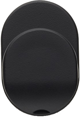 Zwarte PopSockets telefoongreep. Cirkelvormige bovenkant en ovale basis. Het oppervlak is matzwart.