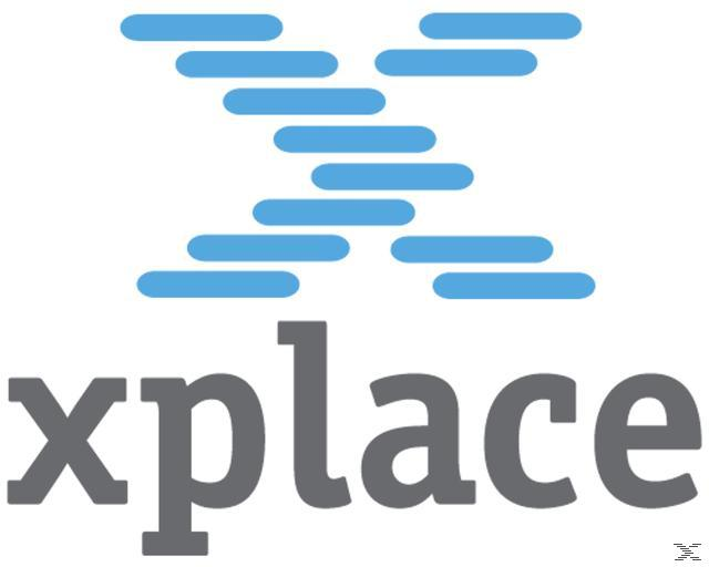 Xplace-Logo mit blauen Linien und grauem Text auf weißem Grund.