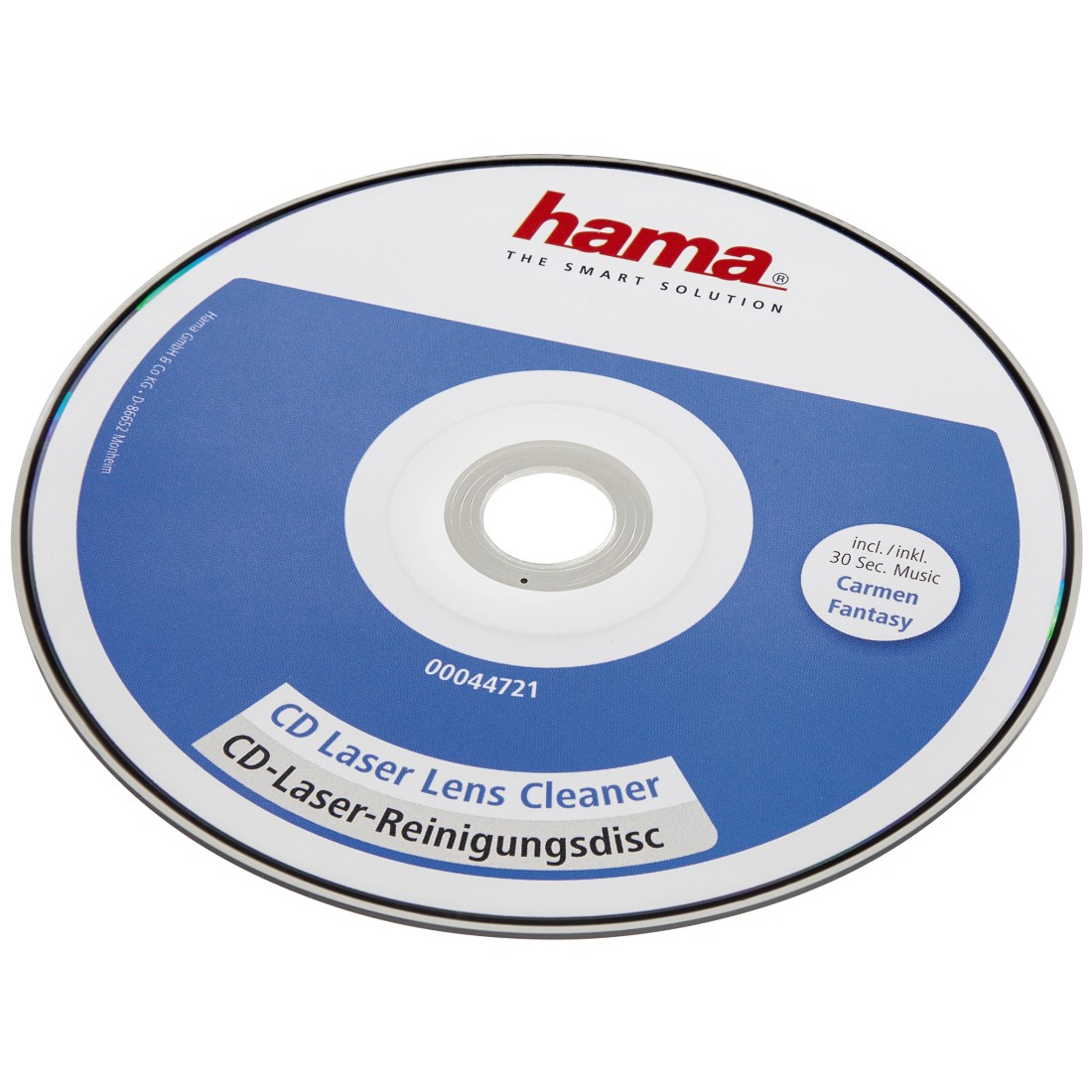 Disco per la pulizia della lente laser per CD con superficie blu e testo bianco. Logo del marchio Hama visibile.