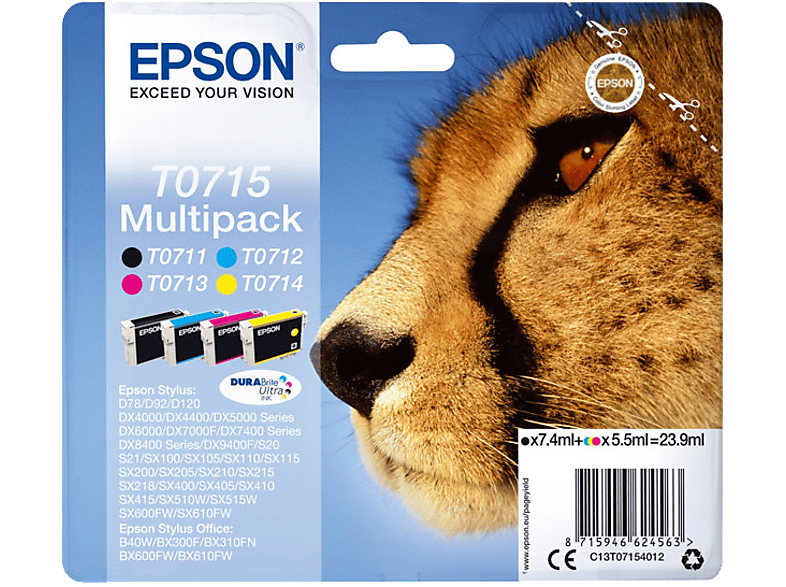 EPSON T0715 Zwart - Cyaan - Magenta - Geel (C13T07154022)