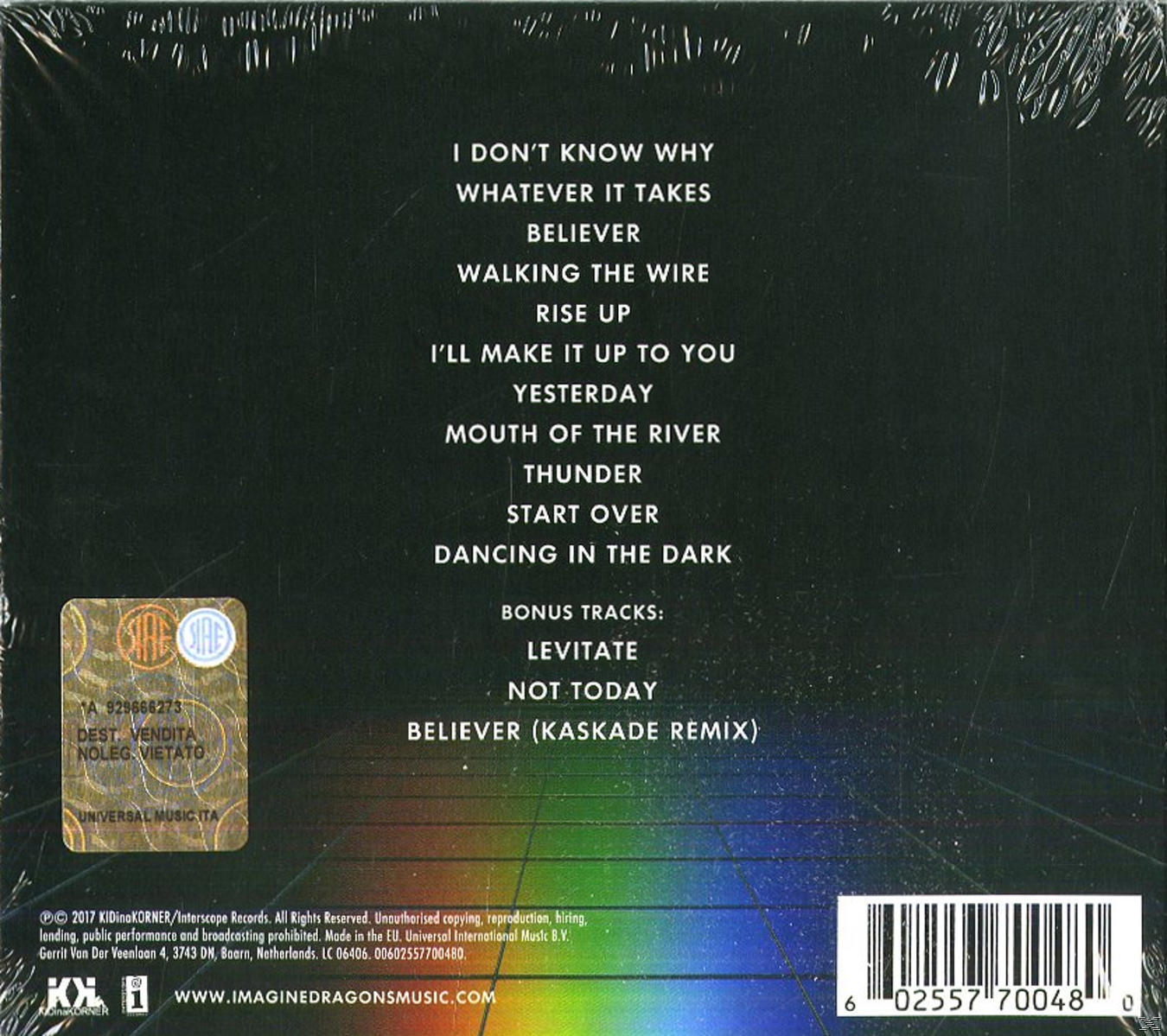 Dos de CD avec liste des titres et informations sur le label. Comporte un design coloré.