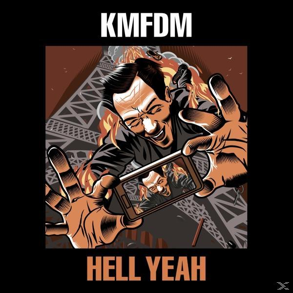 Albumcover: KMFDM, ein Mann macht ein Foto von einer Explosion am Eiffelturm.