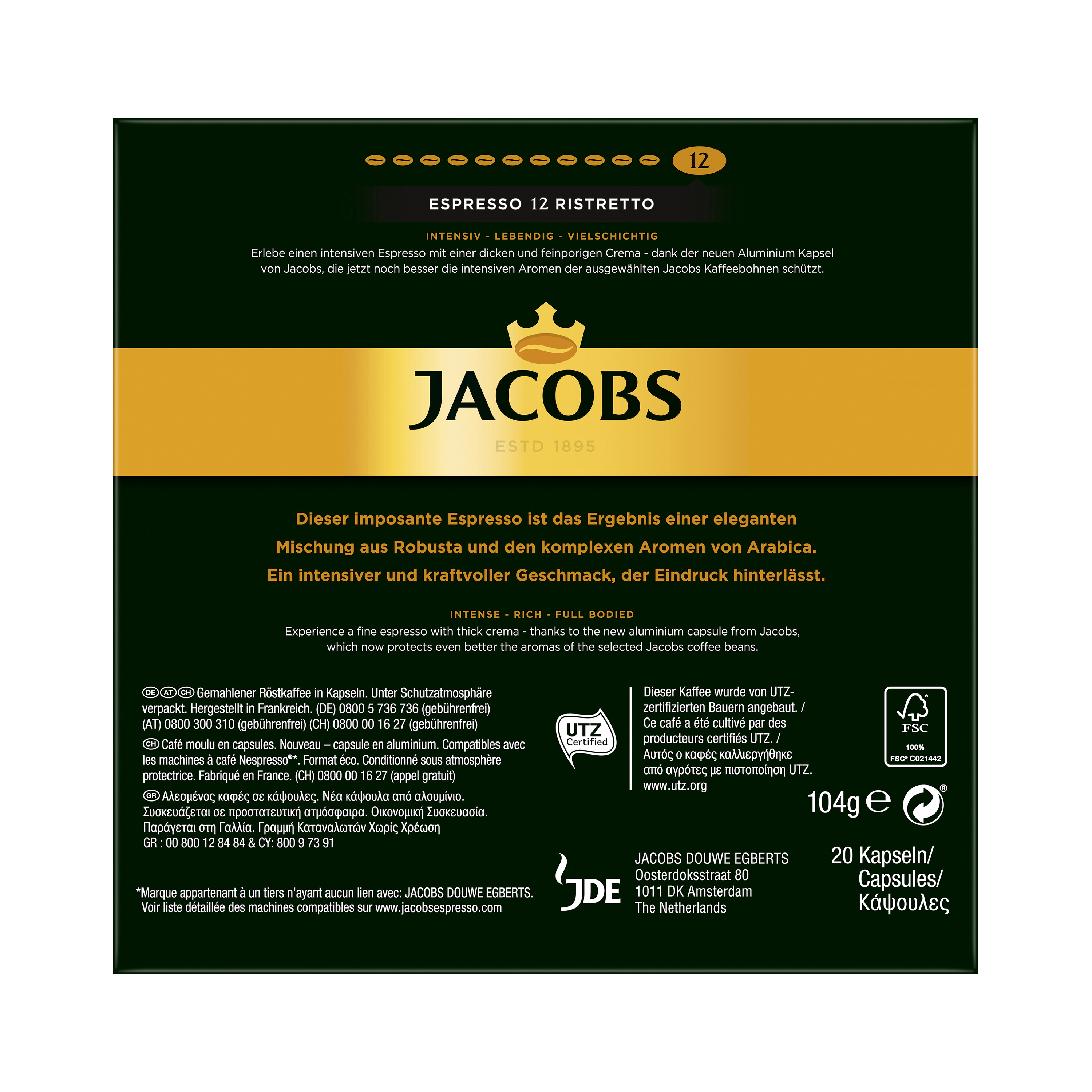 JACOBS 4018926 Espresso 12 Ristretto Kaffeekapseln (Nespresso)
