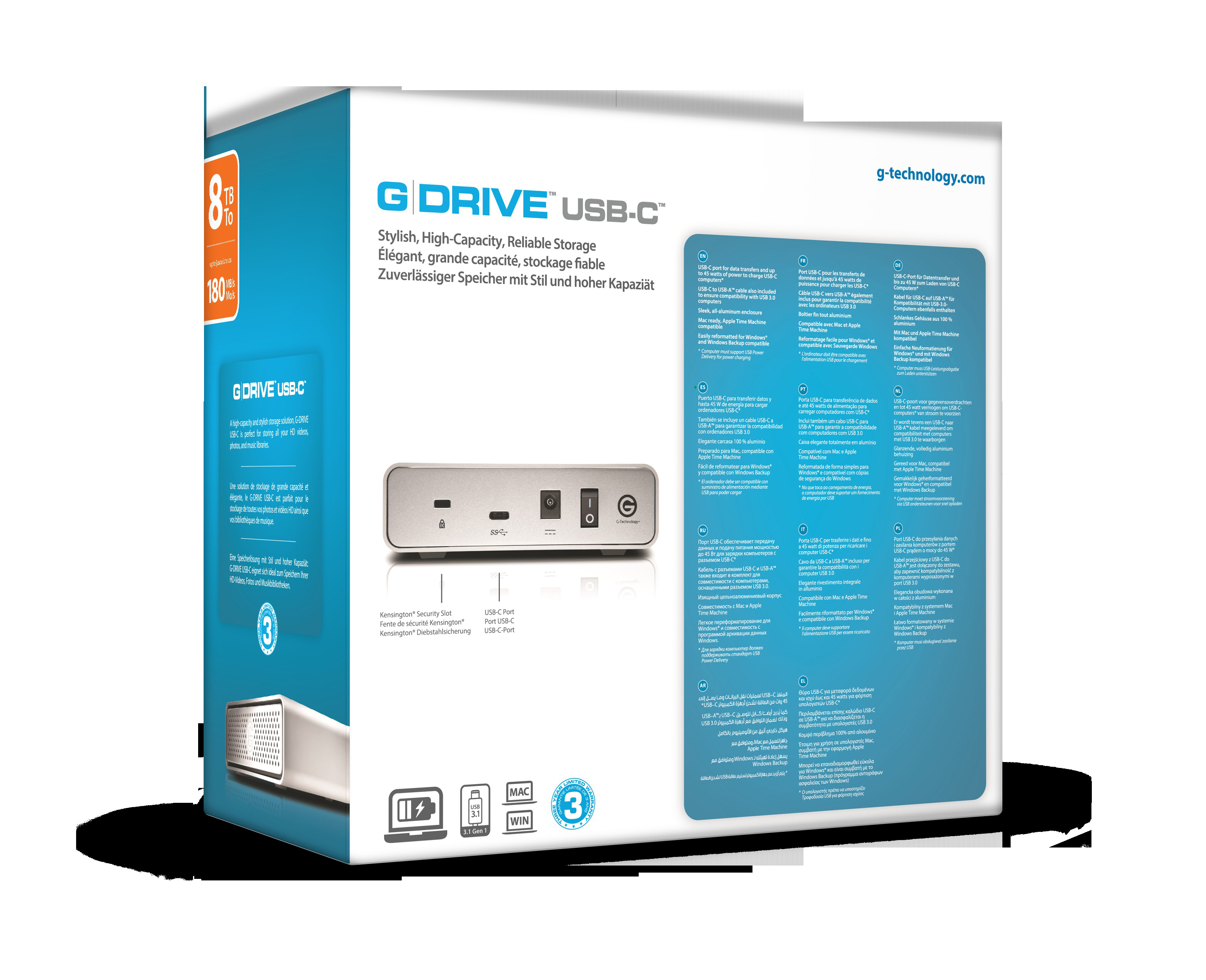 G-TECHNOLOGY G-DRIVE®  USB-C™ 8 TB  Festplatte, 8 TB HDD, 3,5 Zoll, extern, Silber