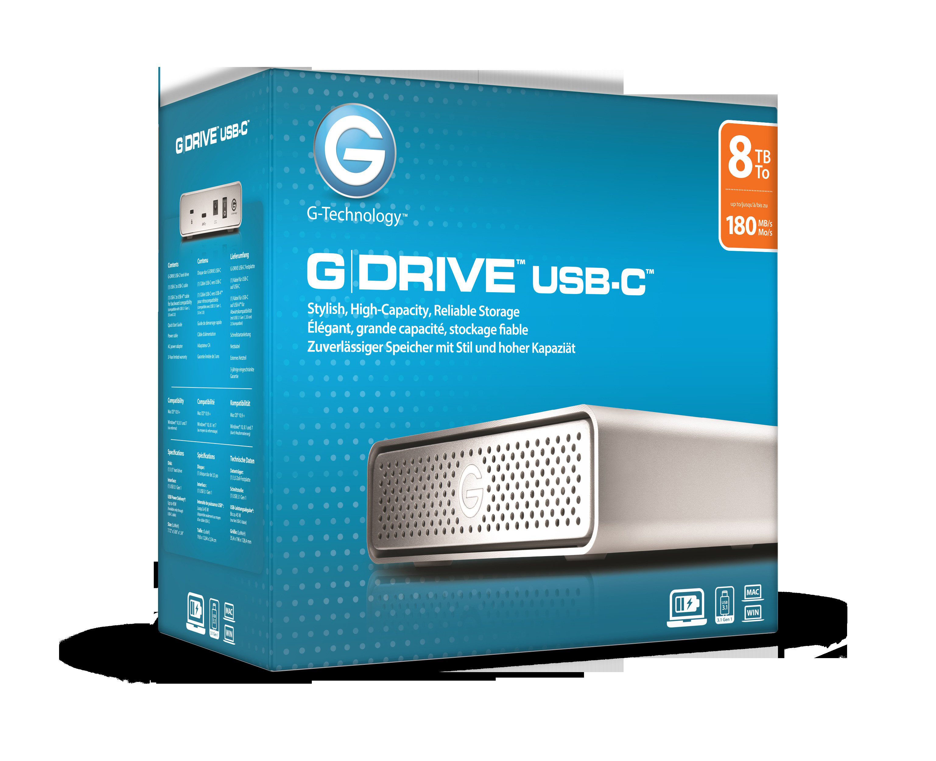 G-TECHNOLOGY G-DRIVE®  USB-C™ 8 TB  Festplatte, 8 TB HDD, 3,5 Zoll, extern, Silber