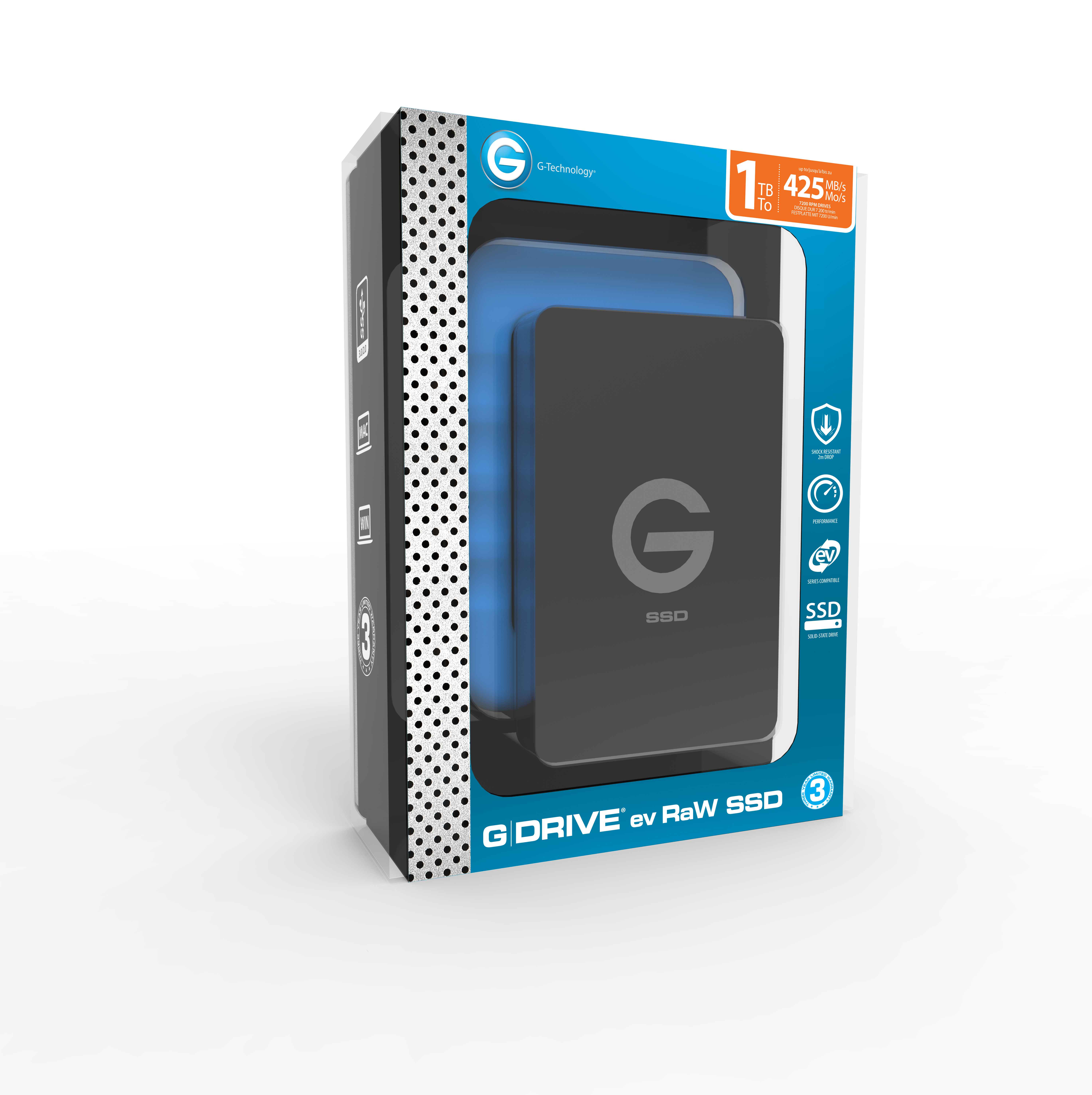 G-TECHNOLOGY G-Drive ev RaW Festplatte, 1 TB SSD, 2,5 Zoll, extern, Schwarz/Blau