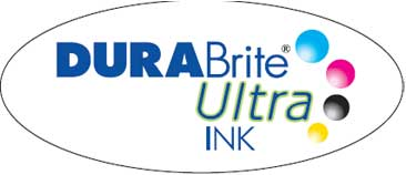 DURA Brite Ultra Ink logo with four colored ink drops in an oval shape.