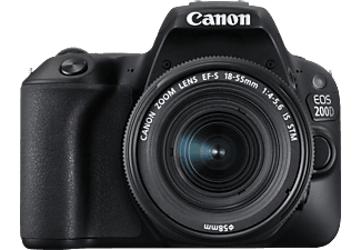 CANON EOS 200D Kit Spiegelreflexkamera, Full HD, 18-55 mm Objektiv (EF-S, IS, STM), Touchscreen Display, WLAN, Schwarz