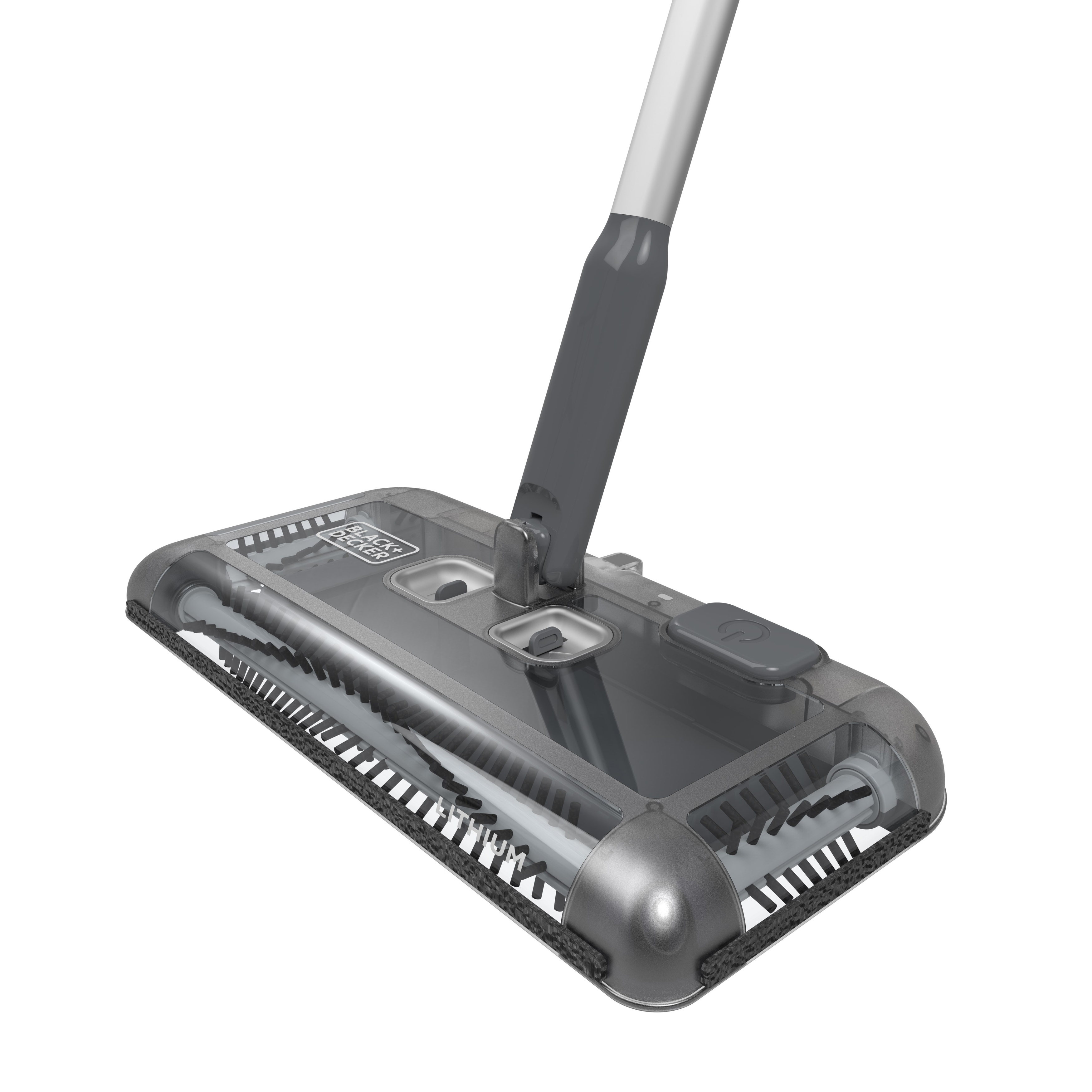 Black + Decker Bodenkehrer. Transparenter Staubbehälter und Griff sind vorhanden.